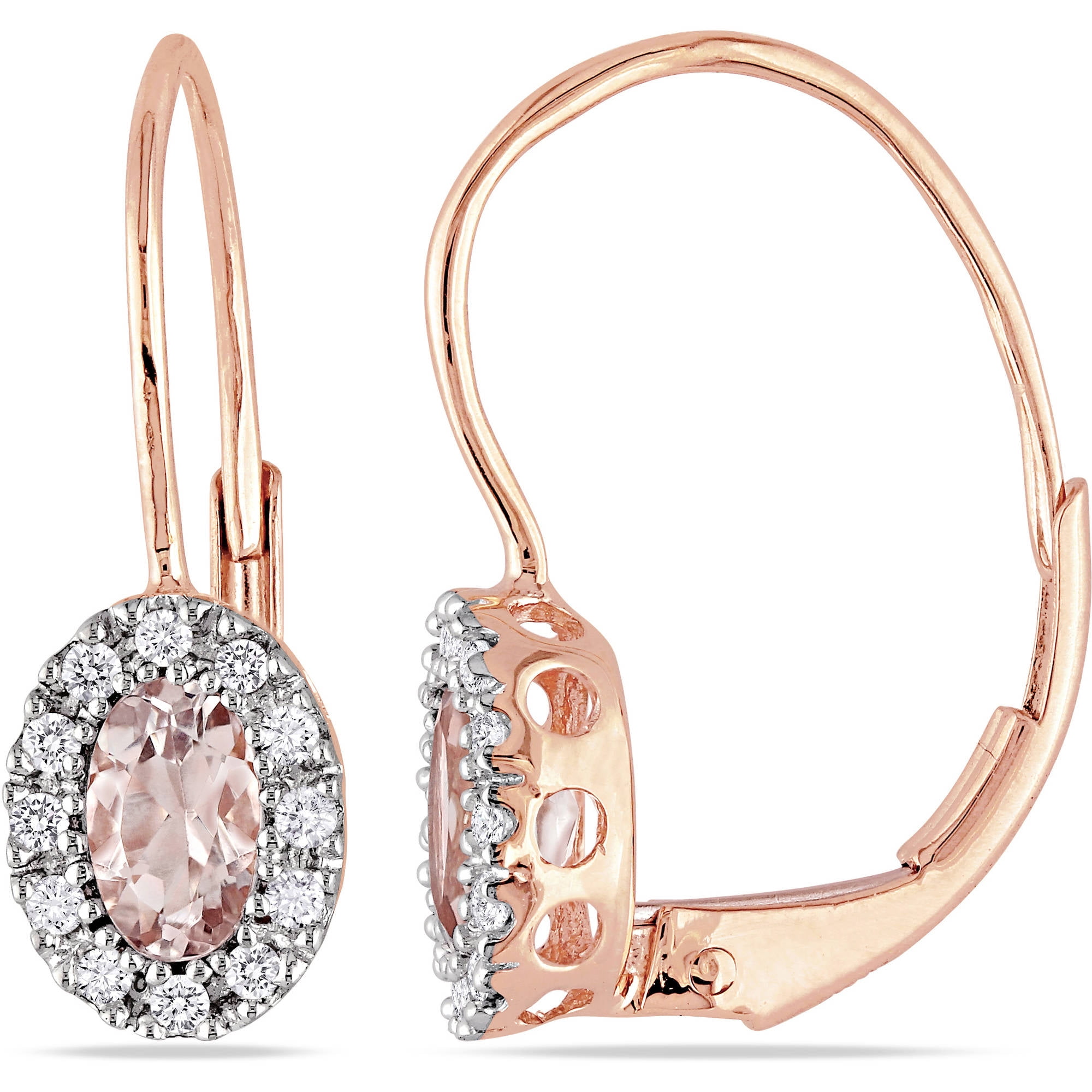 3 8 Carat T.G.W. Oval-Cut Morganite and 1 8 Carat T.W. Diamond 10kt Pink Gold Halo Earrings by Delmar Manufacturing LLC