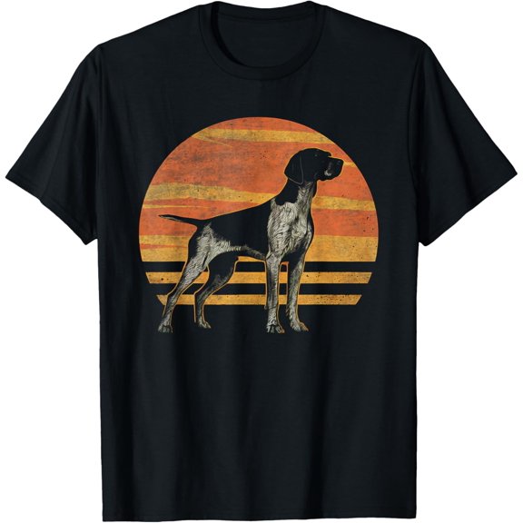 Playful Comfort Tee - Retro Sunset Design German Shorthaired Pointer Dog T-Shirt