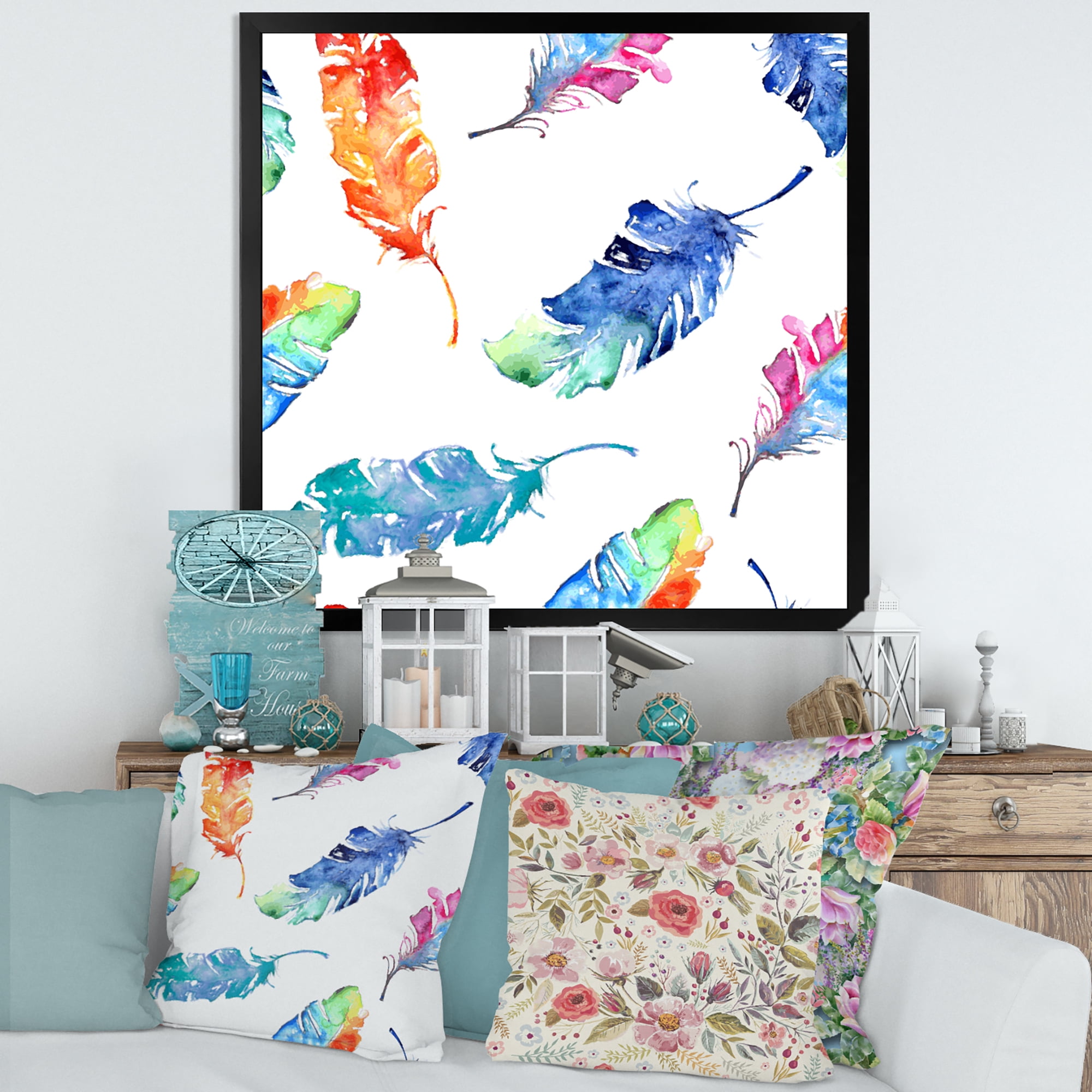 Designart 'Ethnic Colorful Feathers' Bohemian & Eclectic Framed Art Print