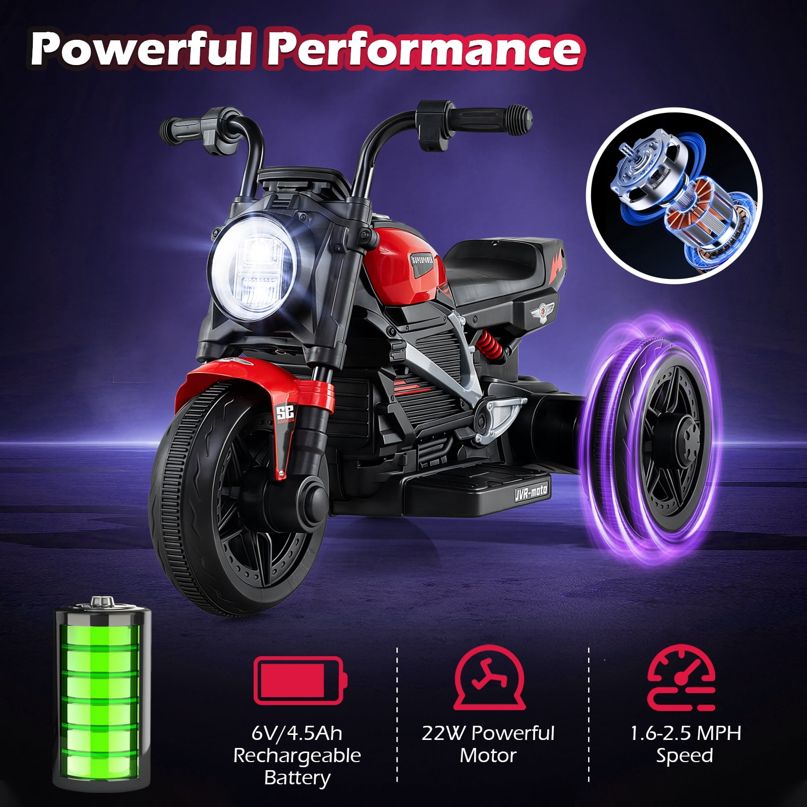 Gymax 6V Kids Motorcycle w/Song Story LED Headlights Accelerator Pedal & 3 Wheels Red