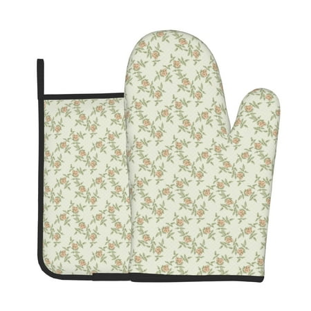 

KLL Rose (2) Pattern Oven Mitts and Pot Holders 2pcs Sets for Kitchen Oven Mitt Heat Resistant 536°F Oven Gloves for Kitchen Cooking and Baking