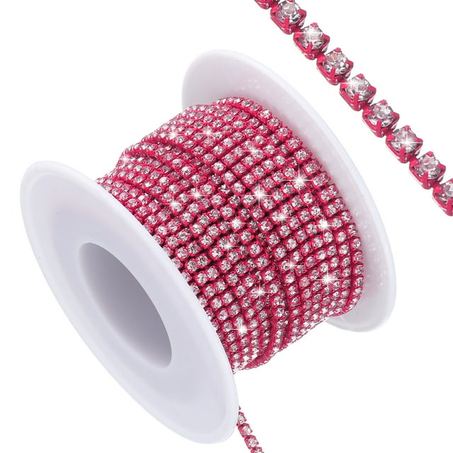Uxcell 10 Yard Cadena de Strass de Cristal Cerrada, Tiras de Strass de Cristal, Strass Plateado con Base Rosa Roja