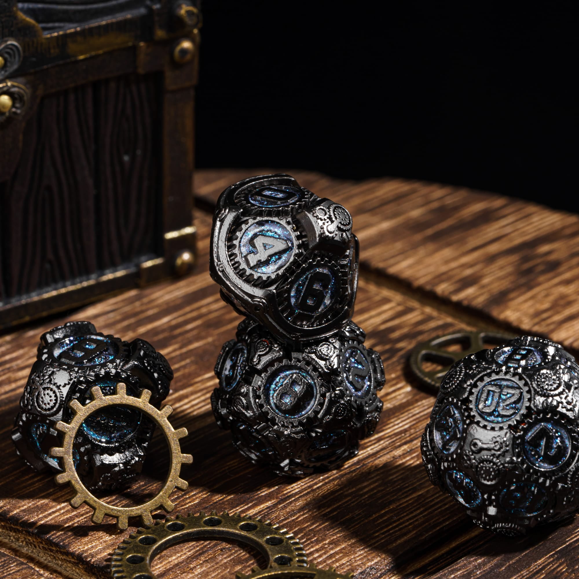 Cusdie 7-Die Metal DND Dice Set, Steampunk Gear Design Metal Polyhedral D&D Dice Set for DND Dungeons and Dragons TTRPG Role Playing Games