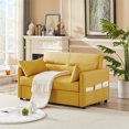 thumbnail image 2 of Convertible Sleeper Sofa Bed, 57inch Leather Couch with Trundle and 2 Pillows, Pull out Bed with Storage Side Pocket for Living Room Bedroom, 500LBS Weight Capacity, Yellow, 2 of 7