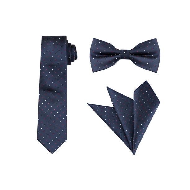 CONJUNTO DE CORBATA DE PUNTOS PARA EL DÍA DEL PADRE HOMBRE INSPIRADOR Corbata delgada, moño preatado y pañuelo de bolsillo Talla única Azul marino con blanco y rojo
