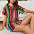 thumbnail image 4 of Balery Mexican Serape Blanket Stripes Conjunto de Pijama para Mujer con Estampado, Dos Piezas de Manga Corta y Shorts, Ropa de Dormir Suave con Cuello Redondo y Bolsillos-Medium, 4 of 6