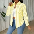 thumbnail image 2 of Clearance Dress Shirts for Women Trendy Long Sleeve Striped Lapel Collar Button Down Tunic Blouses with Side Split (2XL, Yellow), 2 of 7