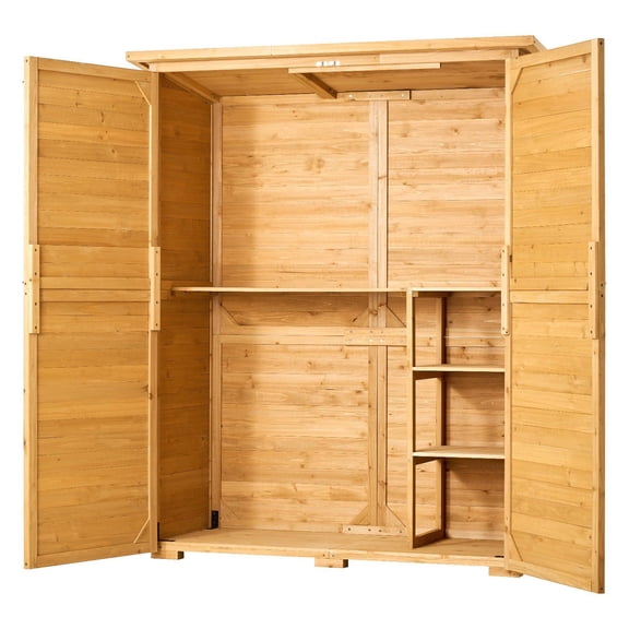 Outdoor Waterproof Storage Shed 55"x67.5", Wood and Metal Garden Tool House