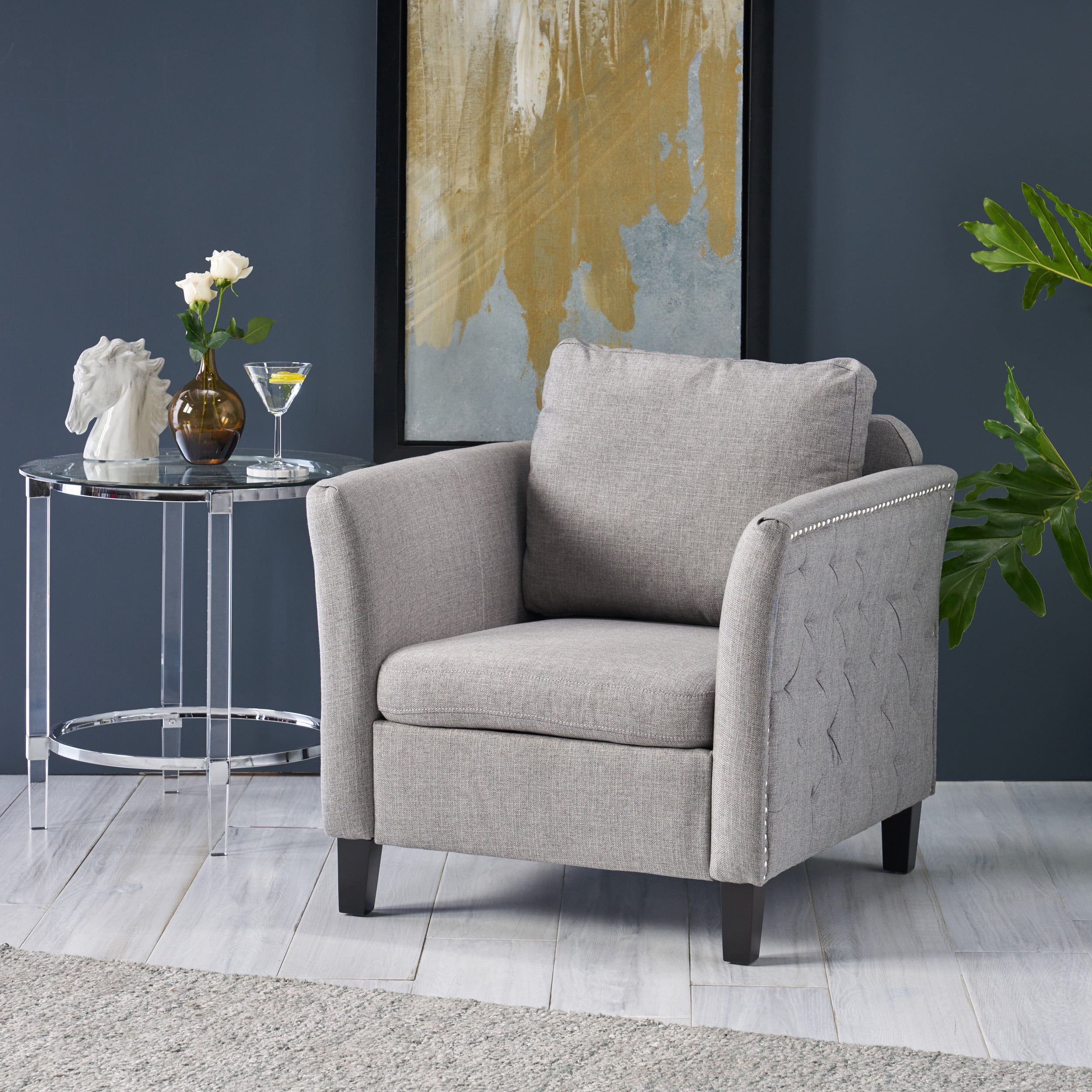 Noble House Jimena Traditional Fabric Club Chair, Gray
