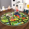thumbnail image 6 of Haperlare Round Kids Playmat 4ft Car Rug Toddler Classroom Kids Road Traffic Carpet Non Slip Nursery Rug City Map Educational Rug for Bedroom Kids Boys Room, Black, 6 of 6