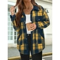 thumbnail image 2 of Womens Fall Fashion Flannel Shackets Plaid Button Down Jacket Casual Long Sleeve Fleece Shirt with Pockets Dark Yellow M, 2 of 3