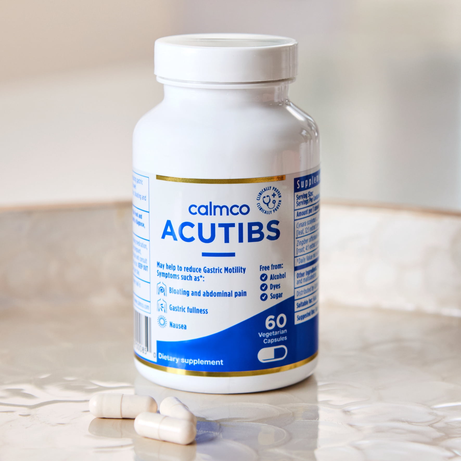 CalmCo Acutibs, Vegetarian Capsules, Artichoke & Ginger Extracts, May Relieve Gastric Discomfort*, Anti-Nausea, Combats Abdominal Pain and Bloating, Natural Digestive Relief, 60 Count