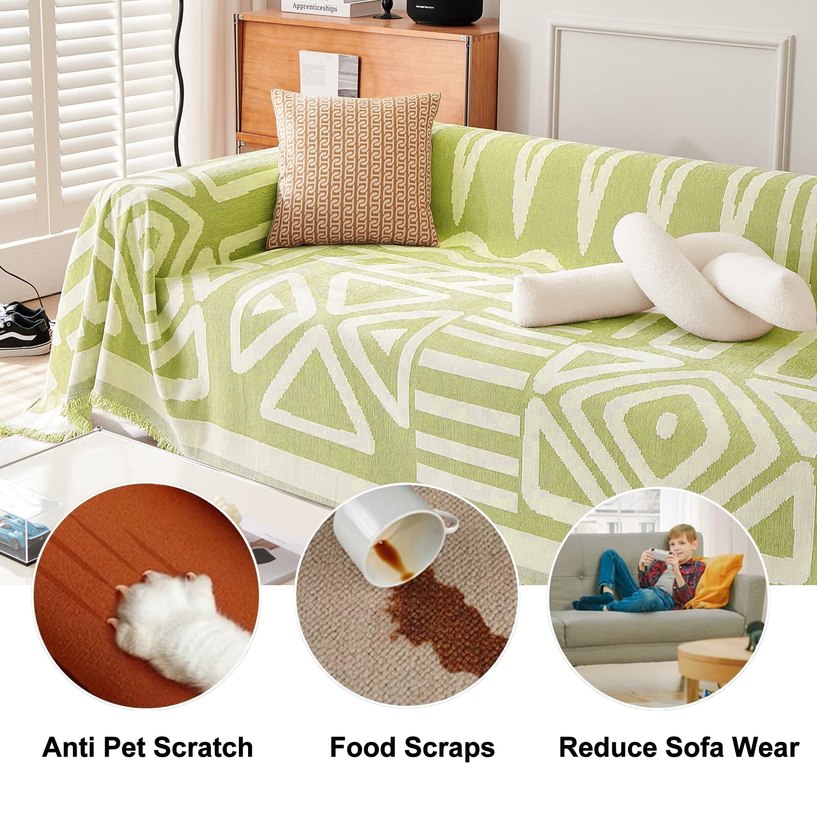 SANMADROLA Boho Sofa Cover Dog Couch Cover for Sectional Sofa Set Reversible Couch Protector for 2-3 Cushion Couch L Shape Sofa Covers Chenille Throw Couch Cover Loveseat Covers - 71" X 118"