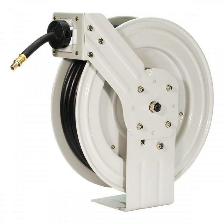 Primefit HRRUB380503 Industrial-Grade Retractable Air Hose Reel with 50' Rubber Air Hose Primefit HRRUB380503 Industrial-Grade Retractable Air Hose Reel with 50' Rubber Air Hose
