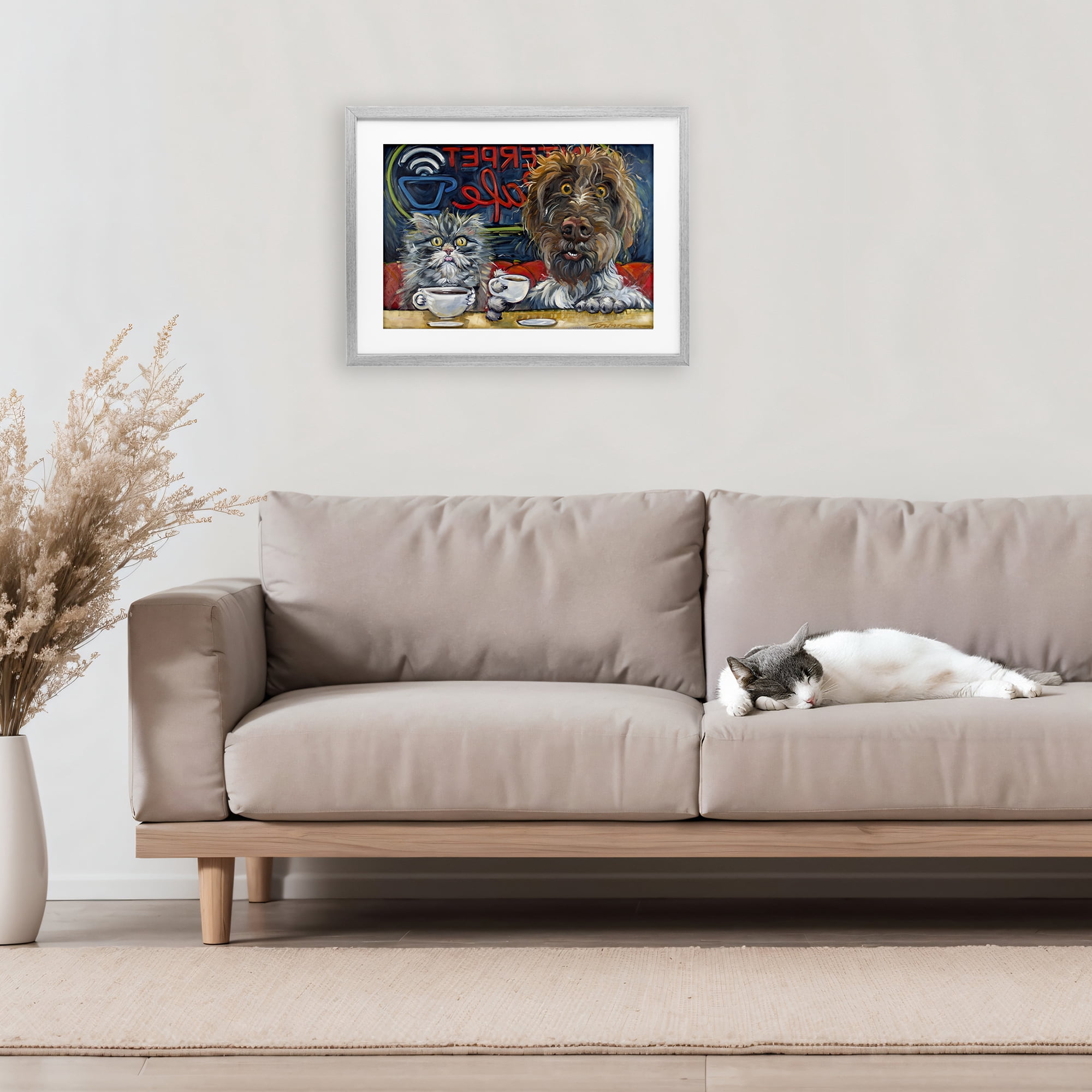Stupell Industries Pets Wired At The Cafe Gray Framed Print Under Glass, design by CR Townsend