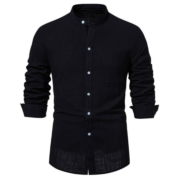 DDAPJ pyju Men's Long Sleeve Dress Shirts 2023 Clearance,Solid Color Cotton Linen Button Down Shirts Wrinkle Free Slim Fit Elegant Lapel Business Shirt