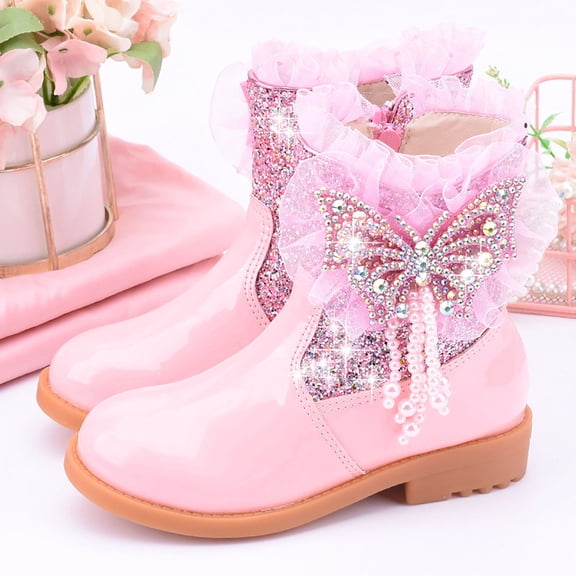 LYCAQL Toddler Shoes Toddler Girls Booties Little Kid Shoes Short Boots Girls Snow Boots Cotton Boots Princess Toddler Girl Size 6 Boots (Pink, 12.5 Little Child)