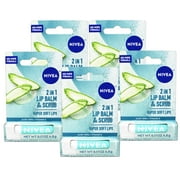 5 Pack - Nivea 2in1 Lip Balm & Scrub Super Soft Lips, Aloe Vera + Vitamin E, 0.17 oz (4.8 g)
