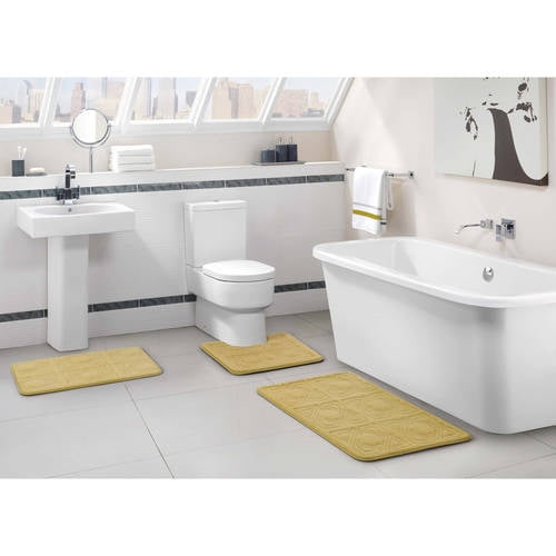 VCNY Home Byzantine Geometric Yellow Memory Foam Bath Rug Set, 3Pieces