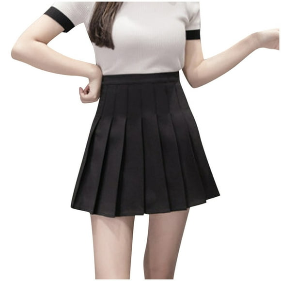 WTXUE Shorts, Skort A-Line, High Waist Pleated Casual Slim Short Fit Skirts Solid Falda Short Mujer Uniform Skirts for Girls Vestidos De Fiesta Largos De Noche Mini Women, Black Size S(US:6)
