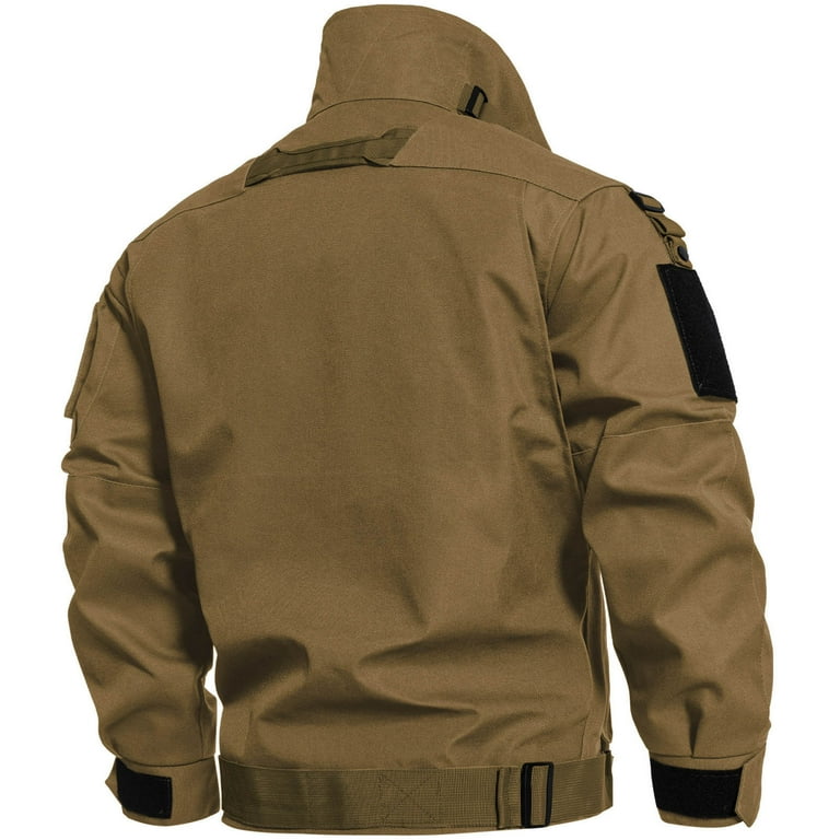 DLfVUB Men Locomotive Tactics Jacket Zipper Pocket Outdoors Military Enthusiast Jacket Coat Loose Casual Long Sleeve Full Zipper Outwear Khaki XXL