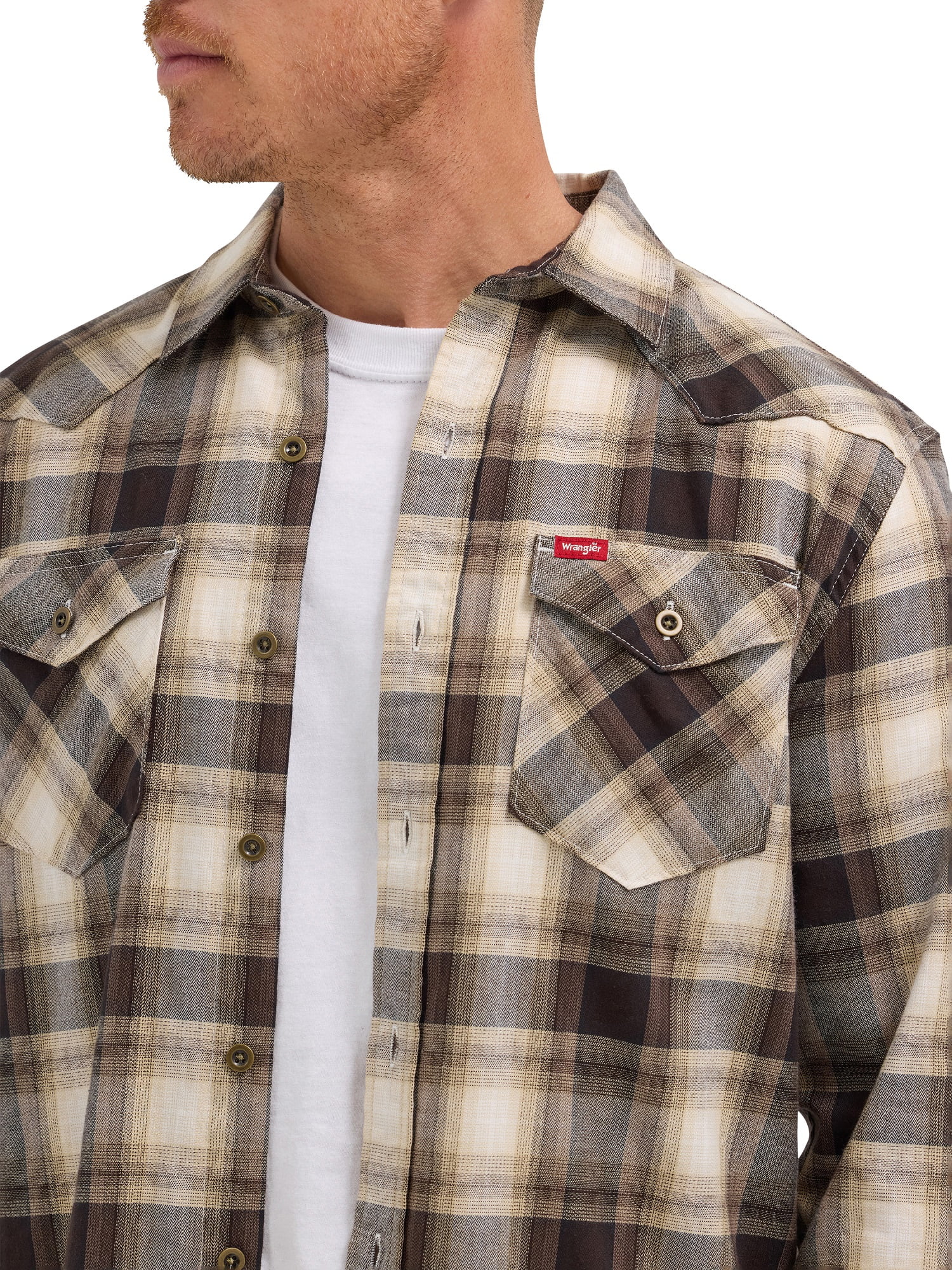 Wrangler® Men's Slim Fit Long Sleeve Woven Twill Shirt with Sunglasses Cleaner, Sizes S-5XL