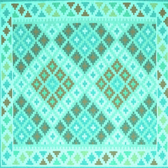 Ahgly Company Machine Washable Indoor Square Southwestern Turquoise Blue Country Area Rugs, 7' Square