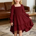 thumbnail image 2 of Afdoent Toddler Girls Dress With Square Neck Flutter Sleeves And Flared Hem Elegant Ruffle Trim Boho Length Party Dress For Toddler Kids 13-14 Years, 2 of 7