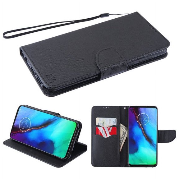 Xpression Motorola Moto G Stylus Wallet Case Phone Cover Book [Credit Card Slot] Magnetic Closure Leather Flip Wallet Stand Pouch with Wrist Hand Strap Lanyard Holder [Black] Cover