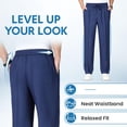thumbnail image 6 of Mens Casual Pull On Pants Drawstring Elastic Waist Sweatpants Pleated Slacks Lightweight Loose Fit Summer Beach Trousers with Pockets Blue M, 6 of 6