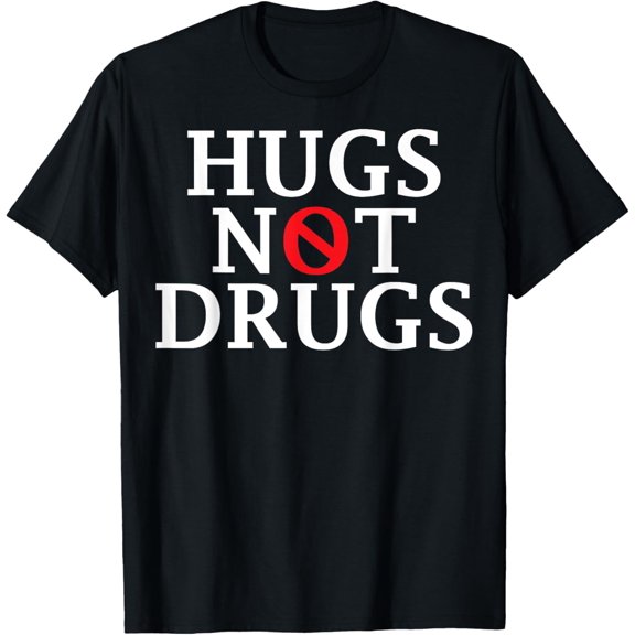 We Wear Red For Red Ribbon Week Hugs Not Drugs Awareness T-ShirtMen and women, Black T-shirt, size: Extra large
