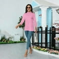 thumbnail image 6 of Mock Neck Tops for Women Basic 3/4 Sleeve Layering Shirts Dressy Casual Loose Lightweight Turtleneck Tops Pink 2XL, 6 of 7