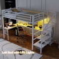 thumbnail image 4 of Loft Bed with Stairs and Wardrobe, Full Size Metal Loft Beds Frame with L-Shape Desk and LED Lights, Loft Bed Full with USB Charging Station, Gaming Loft Bed No Box Spring Needed-White, 4 of 10