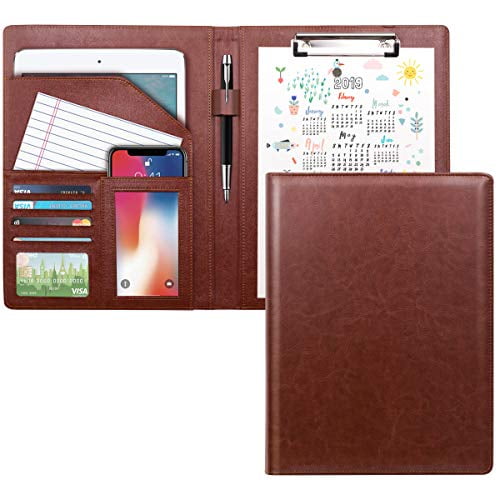 WAVEYU Dossier de Portfolio d'Affaires/résumé Padfolio, Portfolio d'Entretien en Cuir avec Bloc-Notes Légal, Dossier d'Interview pour Hommes/femmes, Marron
