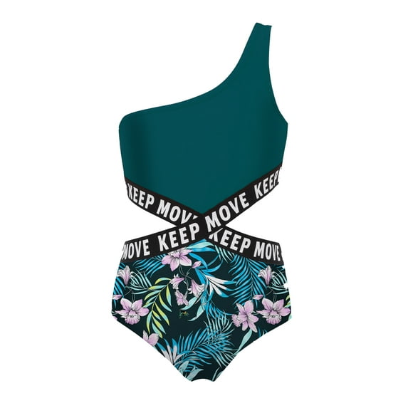 iEFiEL Girls One-piece Swimming Jumpsuit Single Shoulder Strap Bathing Suit,Sizes 4-16 Floral 6