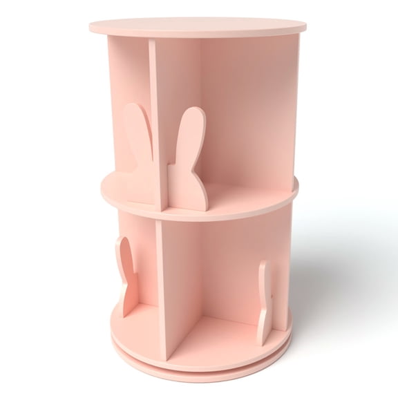 Spaco 2 Tier Freestanding Kids Rotating Bookshelf Storage Rack with Bunny Baffles, Storage Bookshelf, Pink