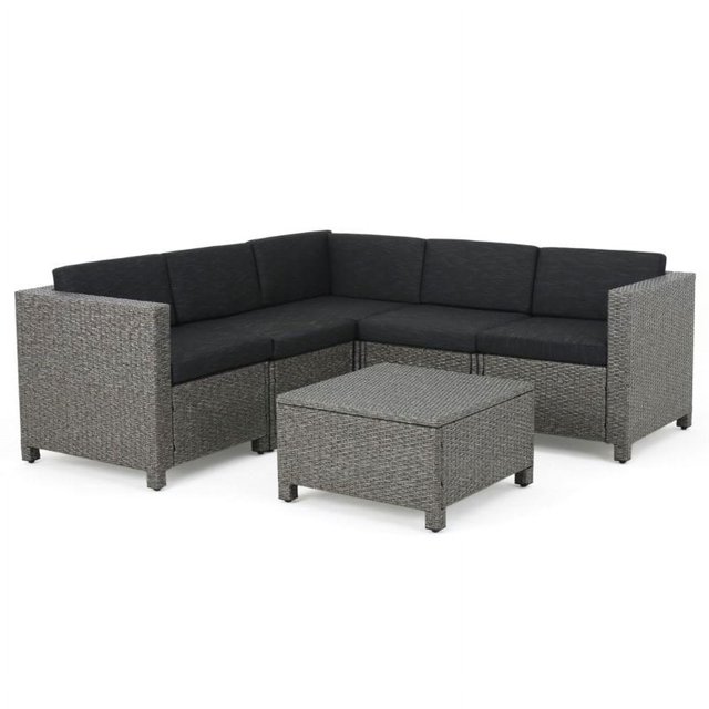 Noble House Puerta 6 Piece Outdoor Wicker Sectional Sofa Set in Dark Gray