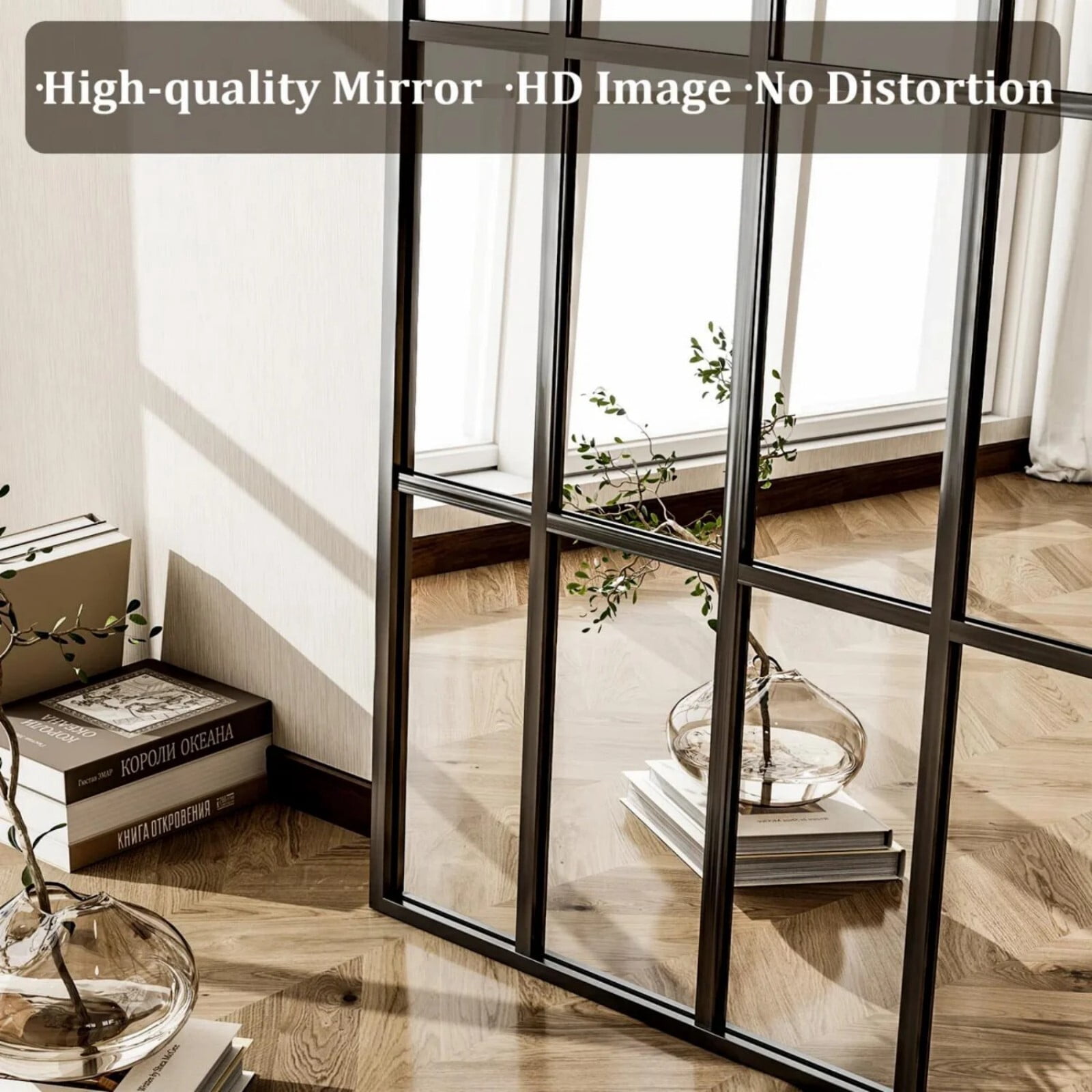 AUROMIR 71"x30" Windowpane Full Length Wall-Mounted Floor Mirror, Black