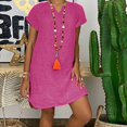 thumbnail image 4 of WEIGFI Womens Summer Dresses Short Sleeve Casual Homewear Outdoor Loose Fit Dress Solid Color Crew Neck Lightweight Stylish Beach Sundress,Pink,XXXXXL, 4 of 7