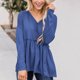 thumbnail image 3 of Blusa de mujer con cuello en V y manga larga con botones y dobladillo suelto con volantes de poliéster para oficina en casa azul S, 3 of 7
