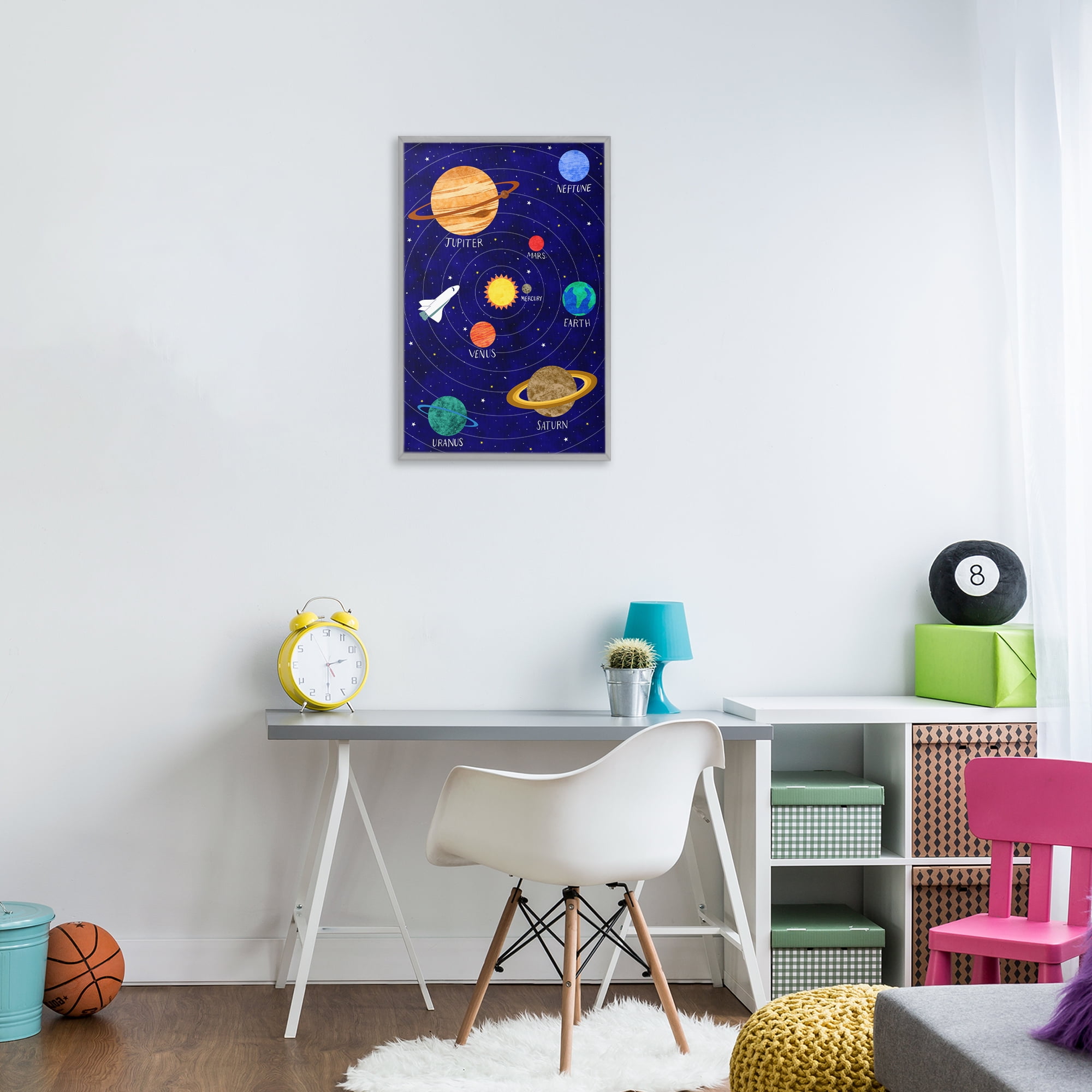 Solar System Education Gray Framed Giclee Art, design by Elizabeth Caldwell