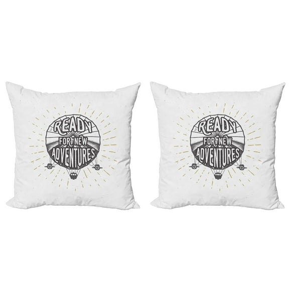 Ambesonne Saying Throw Pillow Cover 2 Pack, Ready for Adventure Print, 18", Black and White