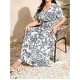 thumbnail image 4 of XCHQRTI Women's Plus Size Boho Dress Belted Layered Summer Chiffon V Neck Dresses, 4 of 8