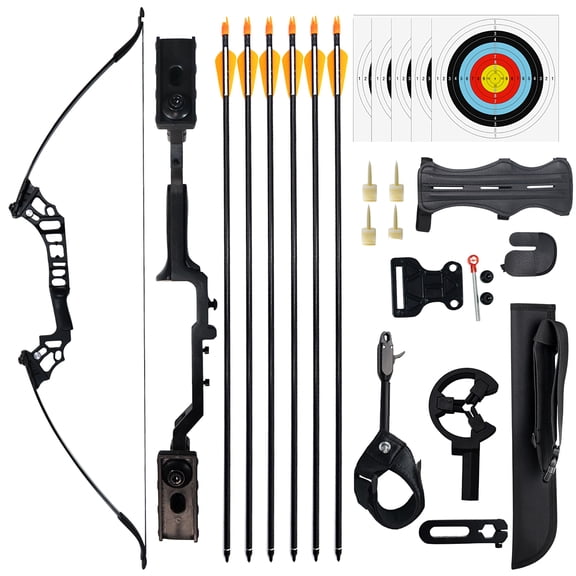Clianle 51" Hunting Training Recurve Bow Set, Adult Beginner Kit with 6 Arrows and Archery Accessories, 30 Lbs, Black