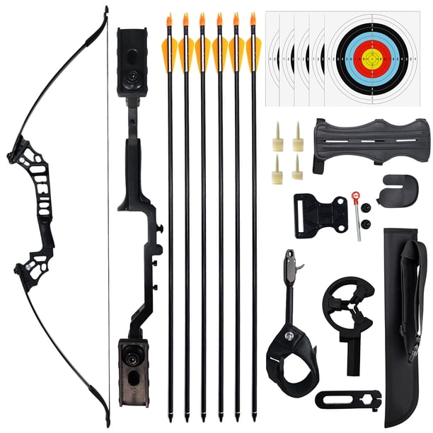 Clianle Juego de Arco Recurvo para Entrenamiento de Caza de 51", Kit para Principiantes Adultos con 6 Flechas y Accesorios de Tiro con Arco, 30 Lb, Negro