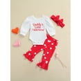 thumbnail image 2 of Kiapeise Baby Girl Valentines Day Outfits Daddy's Little Valentine Printed Romper Heart Print Pants with Headband, 2 of 8