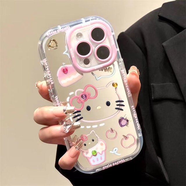 Popular entre las chicas, Hello Cute Kitty Cat, espejo de maquillaje, funda para teléfono móvil para PC para iPhone 15 14 13 12 Pro max