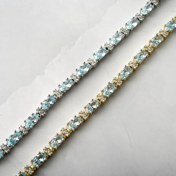 Aquamarine and CZ Bracelet, CZ Tennis Bracelet,Aquamarine Bracelet, Aquamarine Jewelry, Gold Plated Bracelet,Gift for Her