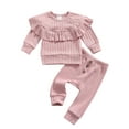 thumbnail image 2 of Qiylii Kids Solid Color Sweater Set, Long Sleeve Ruffle Tops+Buttoned Pants, 2 of 8