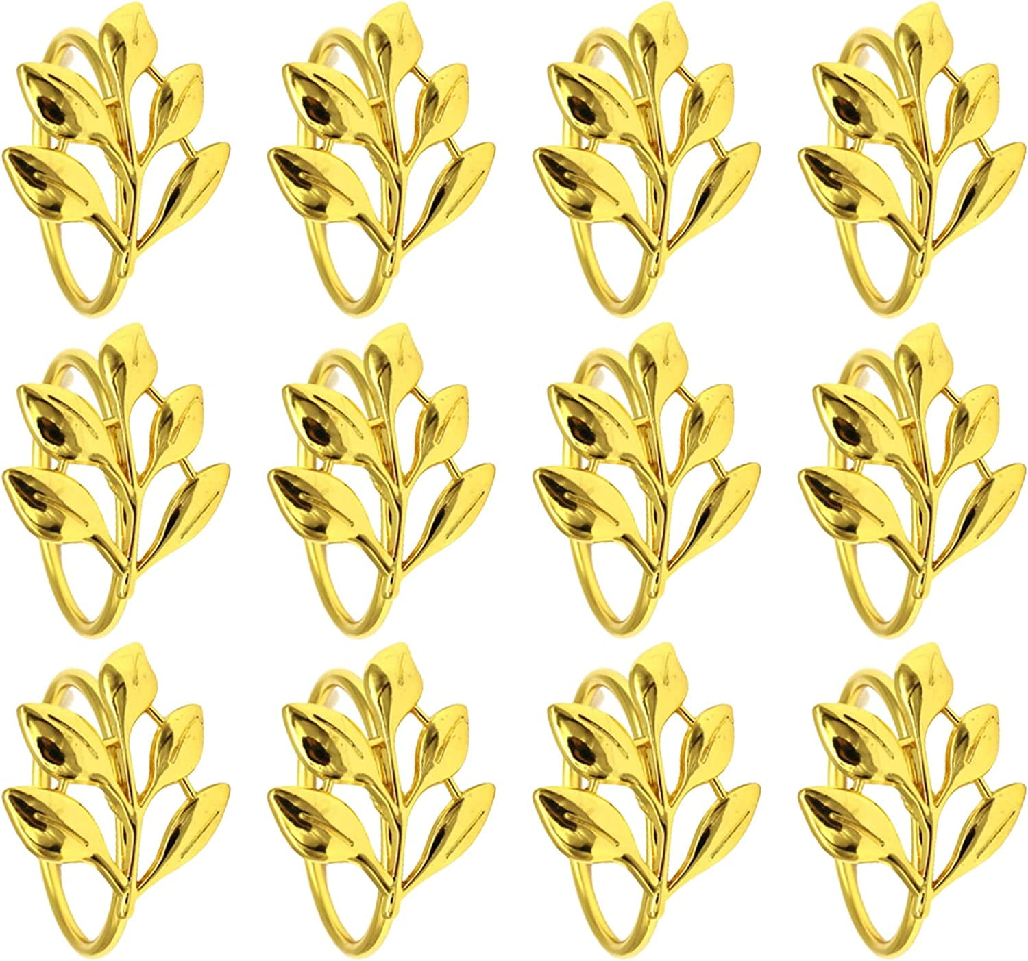 Gold Napkin Rings Set of 12, Leaf Napkin Ring Holders Buckles Christmas